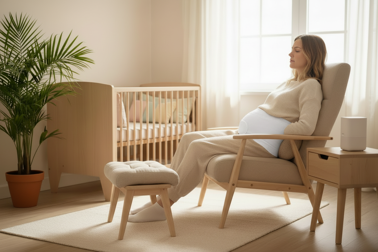 Scandinavische kinderkamer met hoge fauteuil voor optimale rust